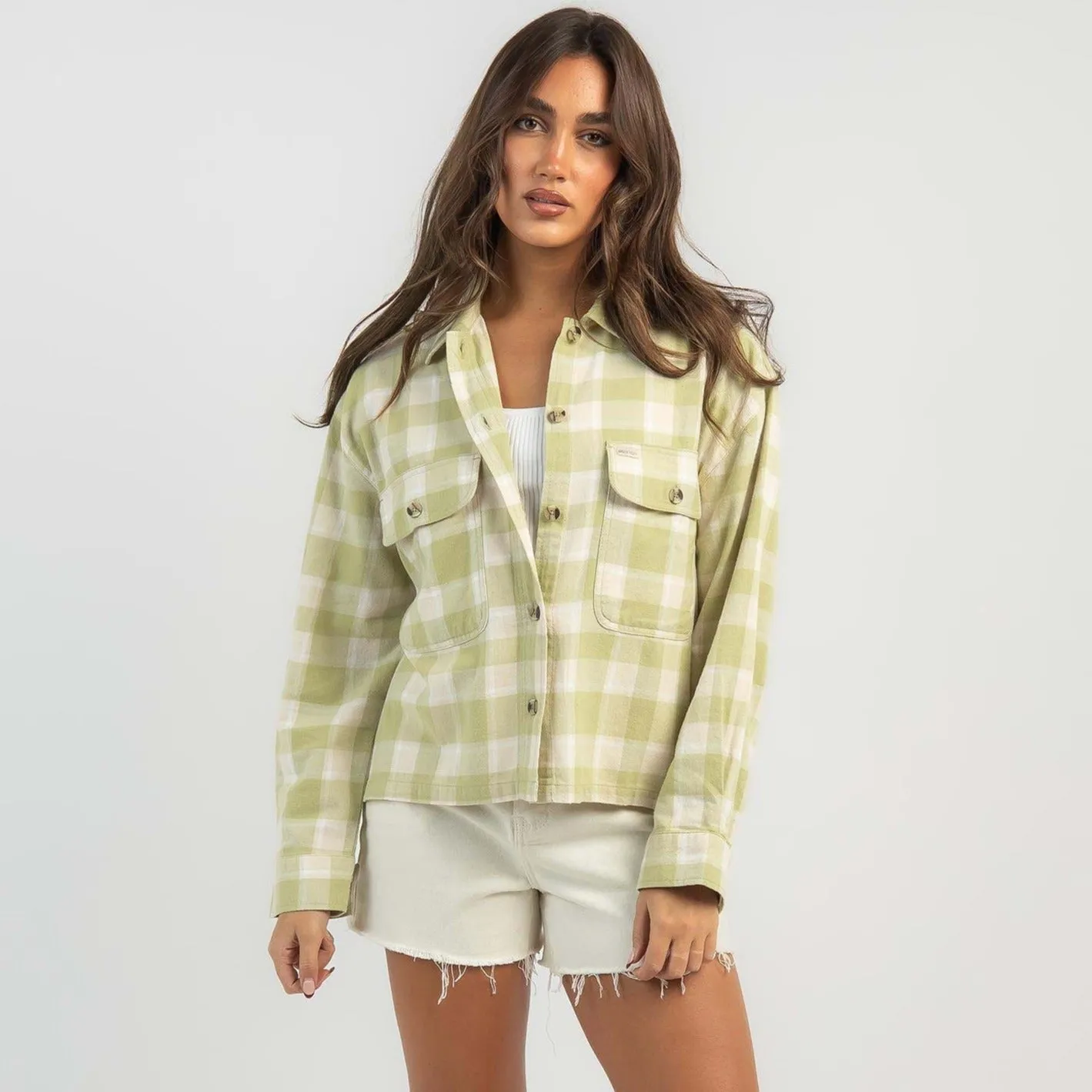 BRIXTON WOMENS BOWERY FLANNEL PEAR/WHITECAP