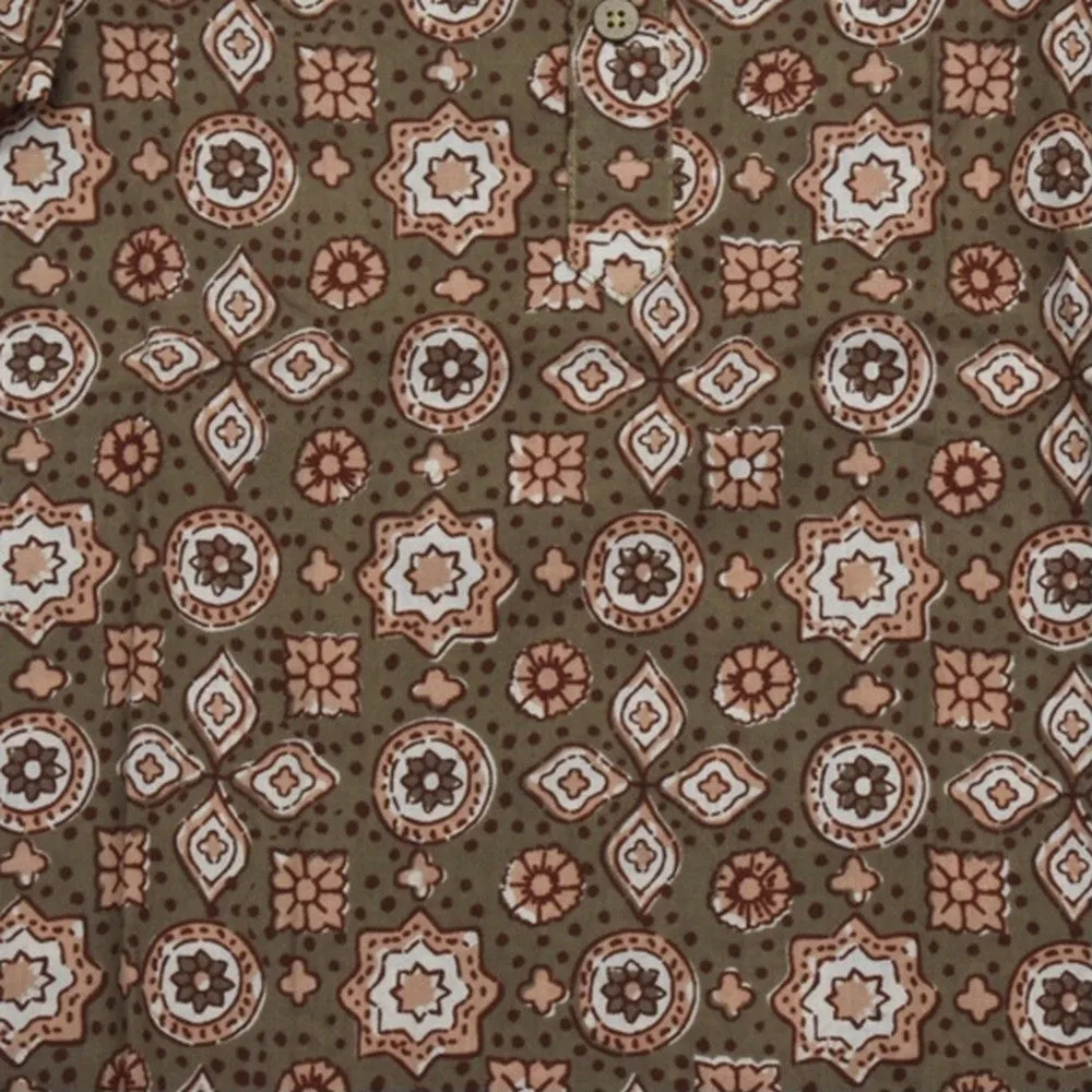 Brown Printed Kurta Pyjama Set