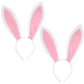 Bunny Ears Headband - Plush Easter Rabbit Ears (White   Pink) - FUNCREDIBLE