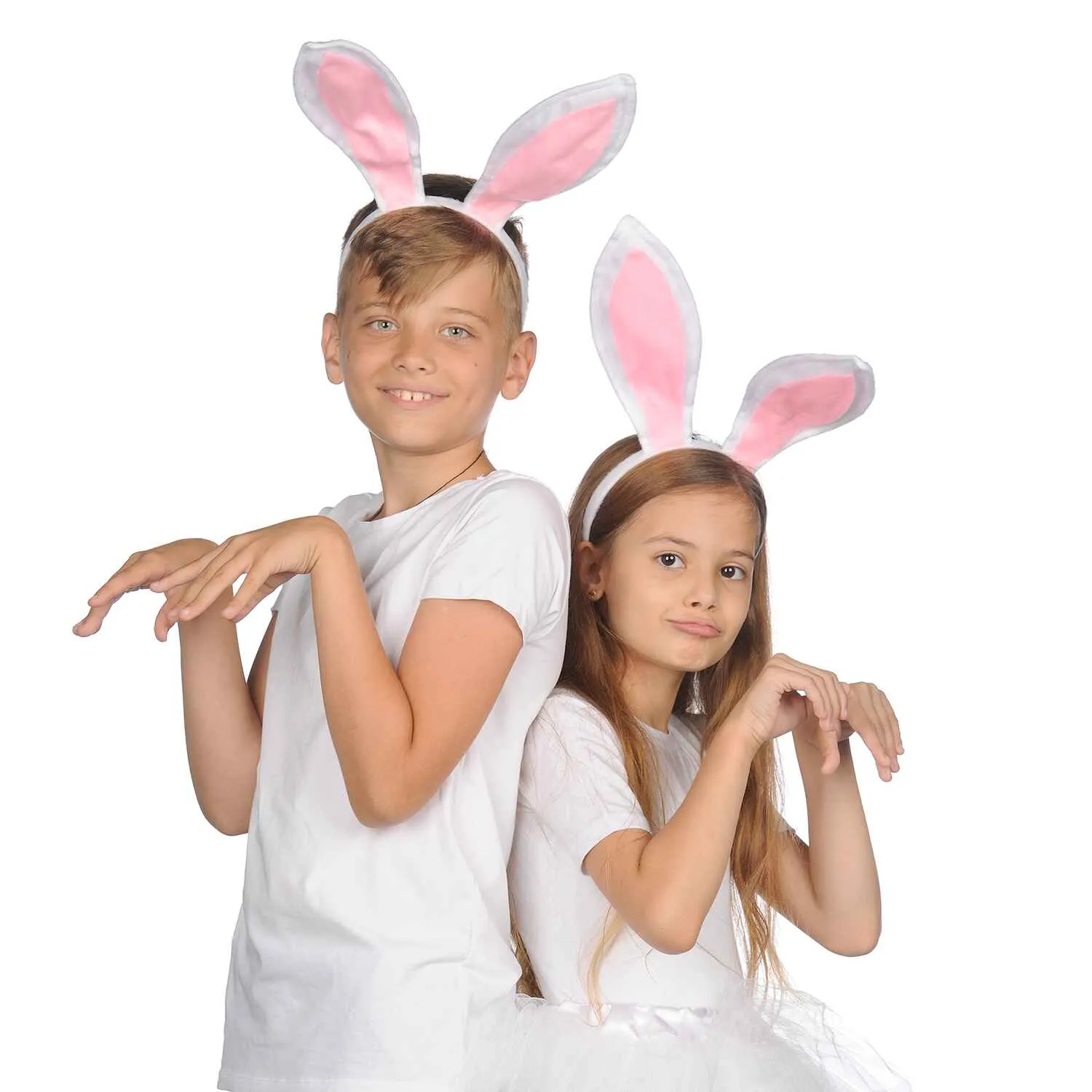 Bunny Ears Headband - Plush Easter Rabbit Ears (White   Pink) - FUNCREDIBLE
