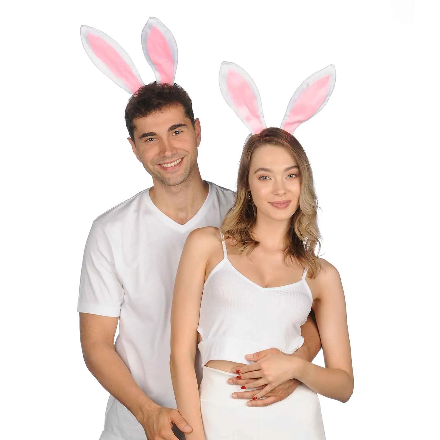 Bunny Ears Headband - Plush Easter Rabbit Ears (White   Pink) - FUNCREDIBLE