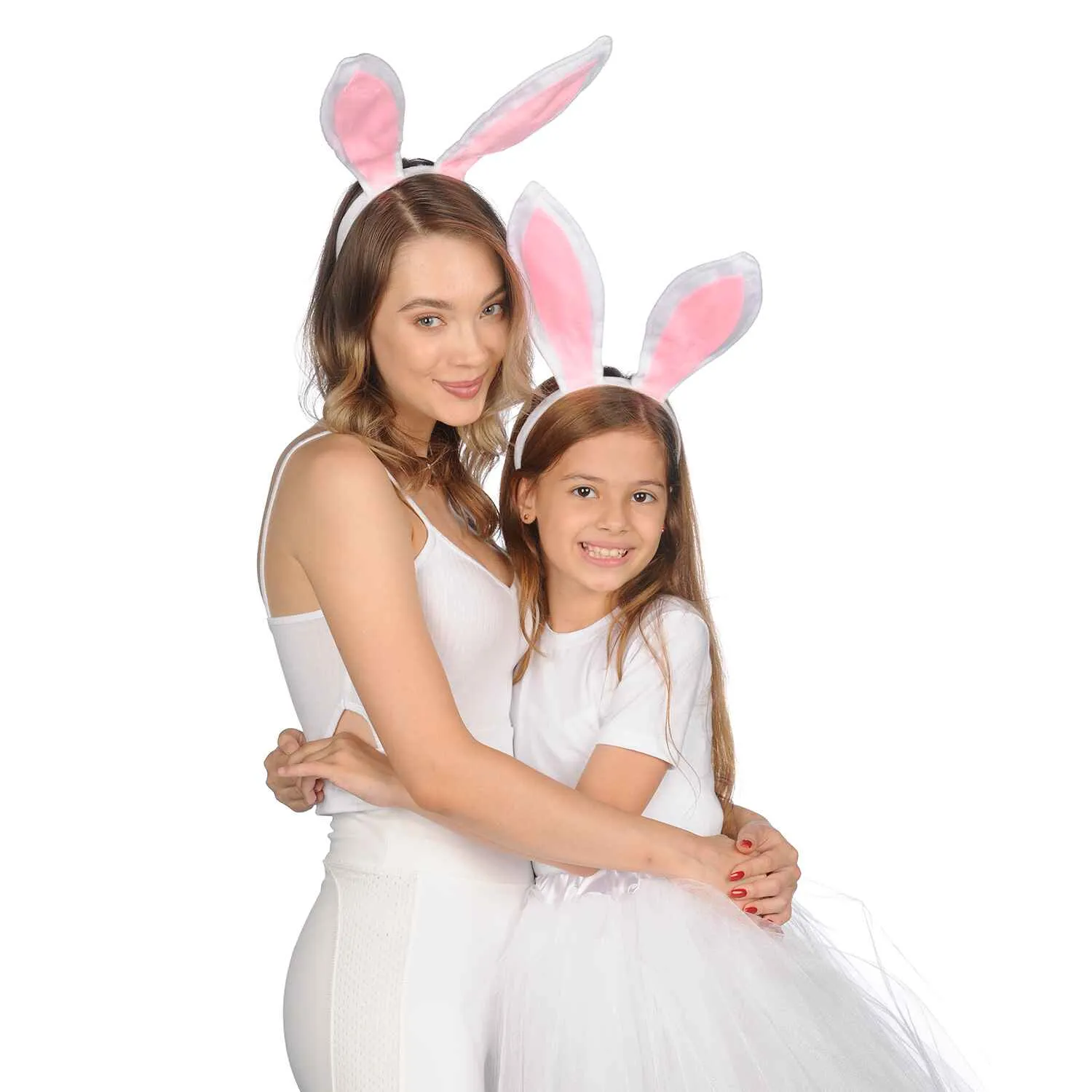 Bunny Ears Headband - Plush Easter Rabbit Ears (White   Pink) - FUNCREDIBLE