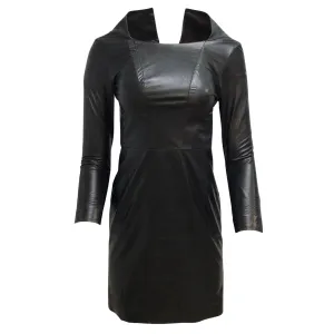 Chanel Black Long Sleeved Lambskin Leather Dress