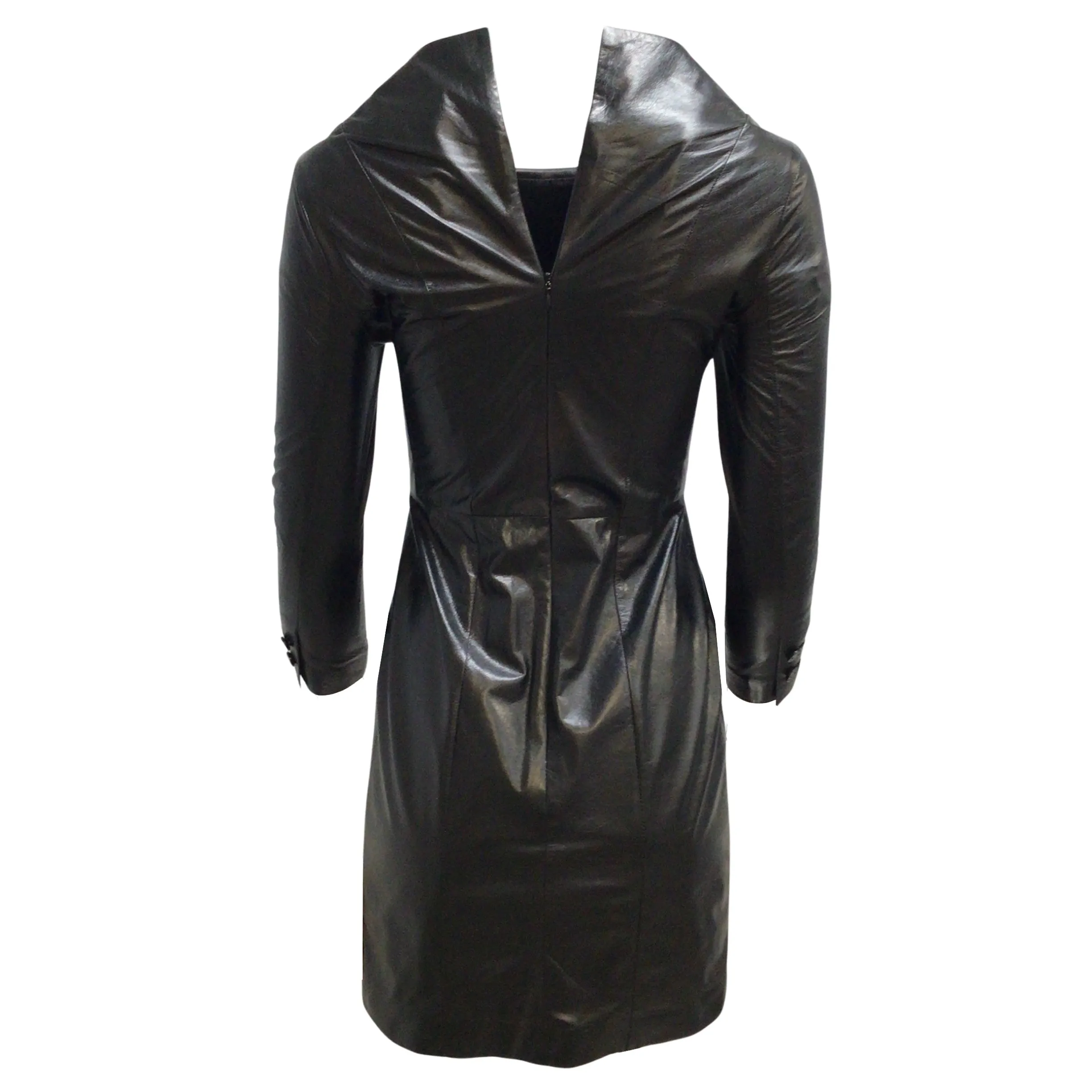 Chanel Black Long Sleeved Lambskin Leather Dress
