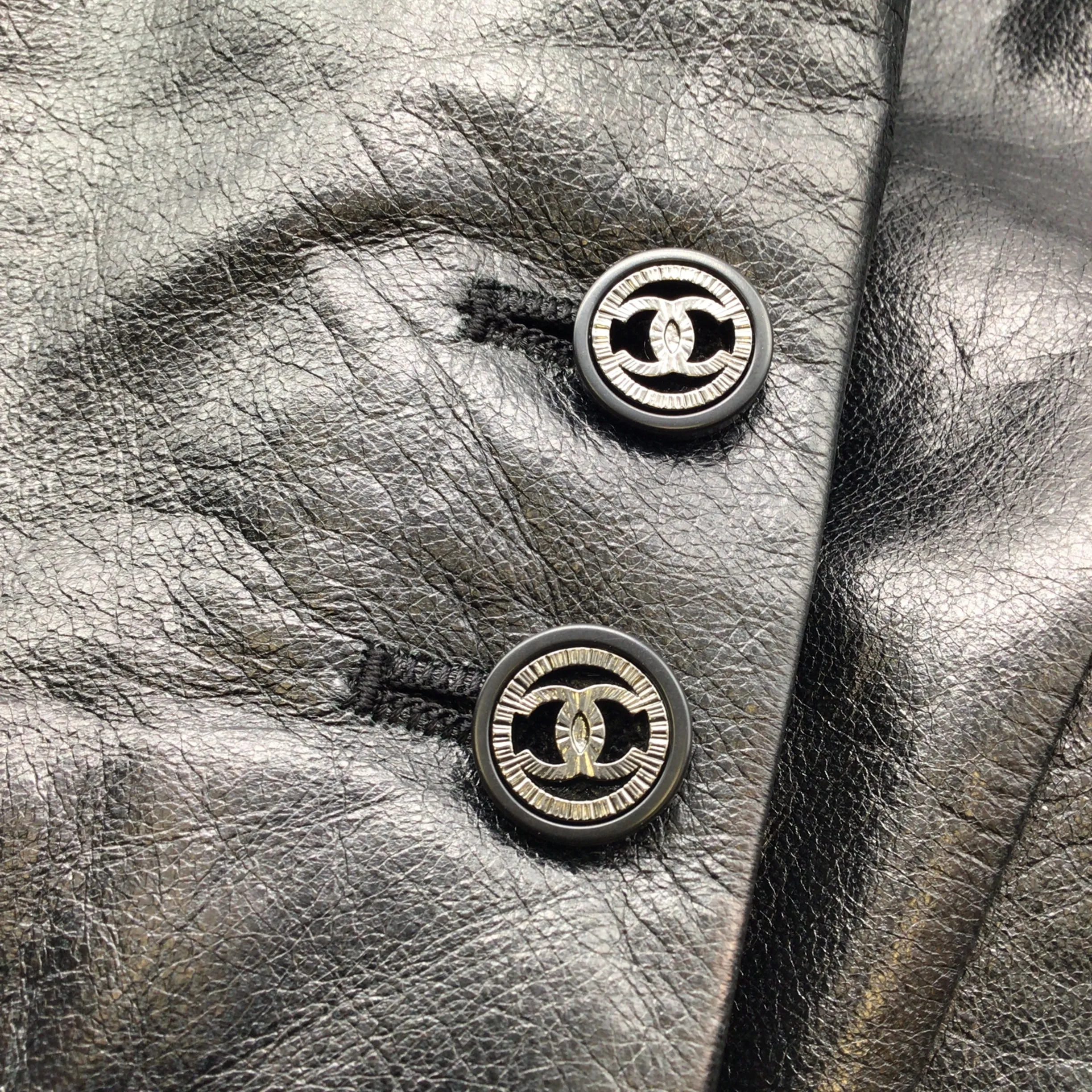 Chanel Black Long Sleeved Lambskin Leather Dress