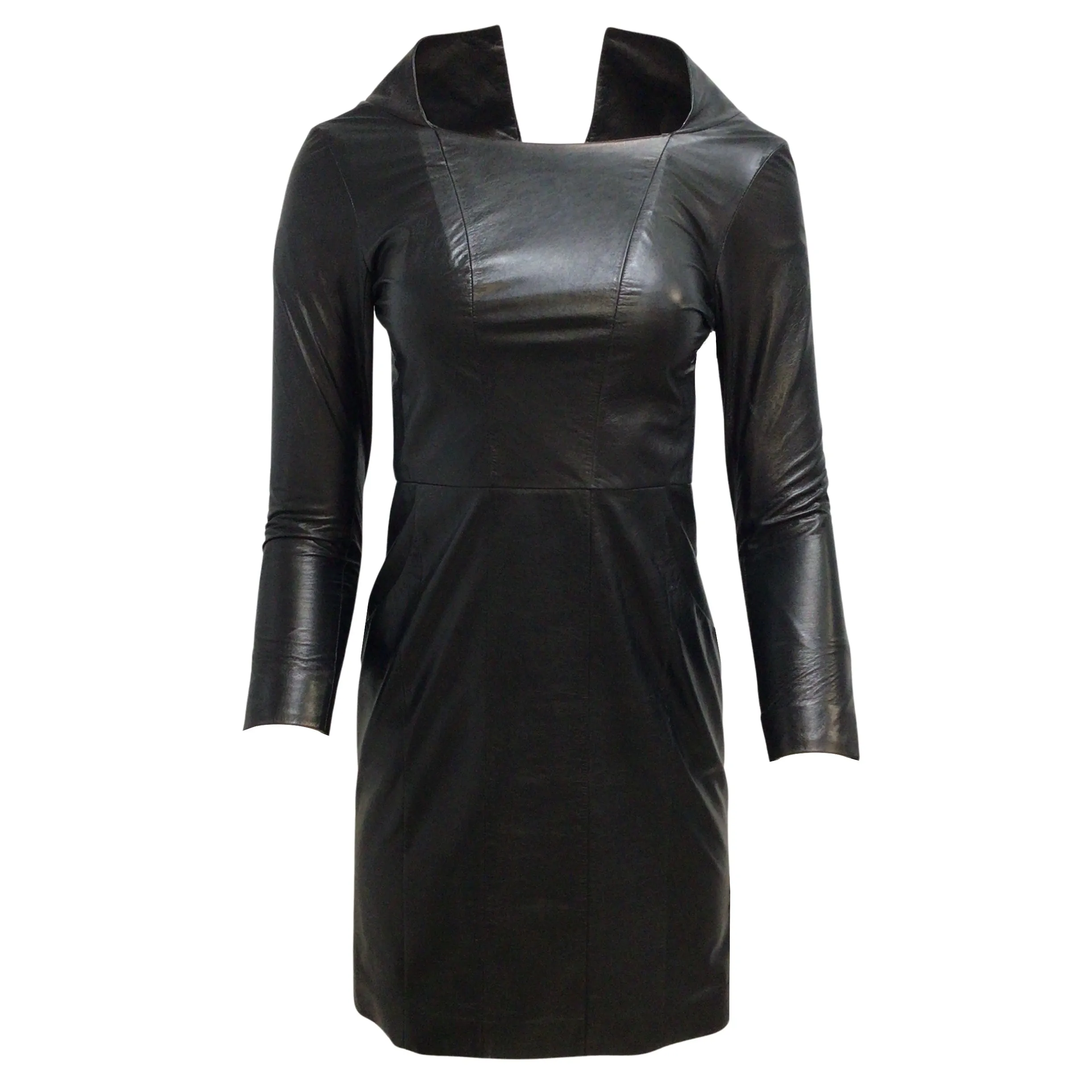 Chanel Black Long Sleeved Lambskin Leather Dress