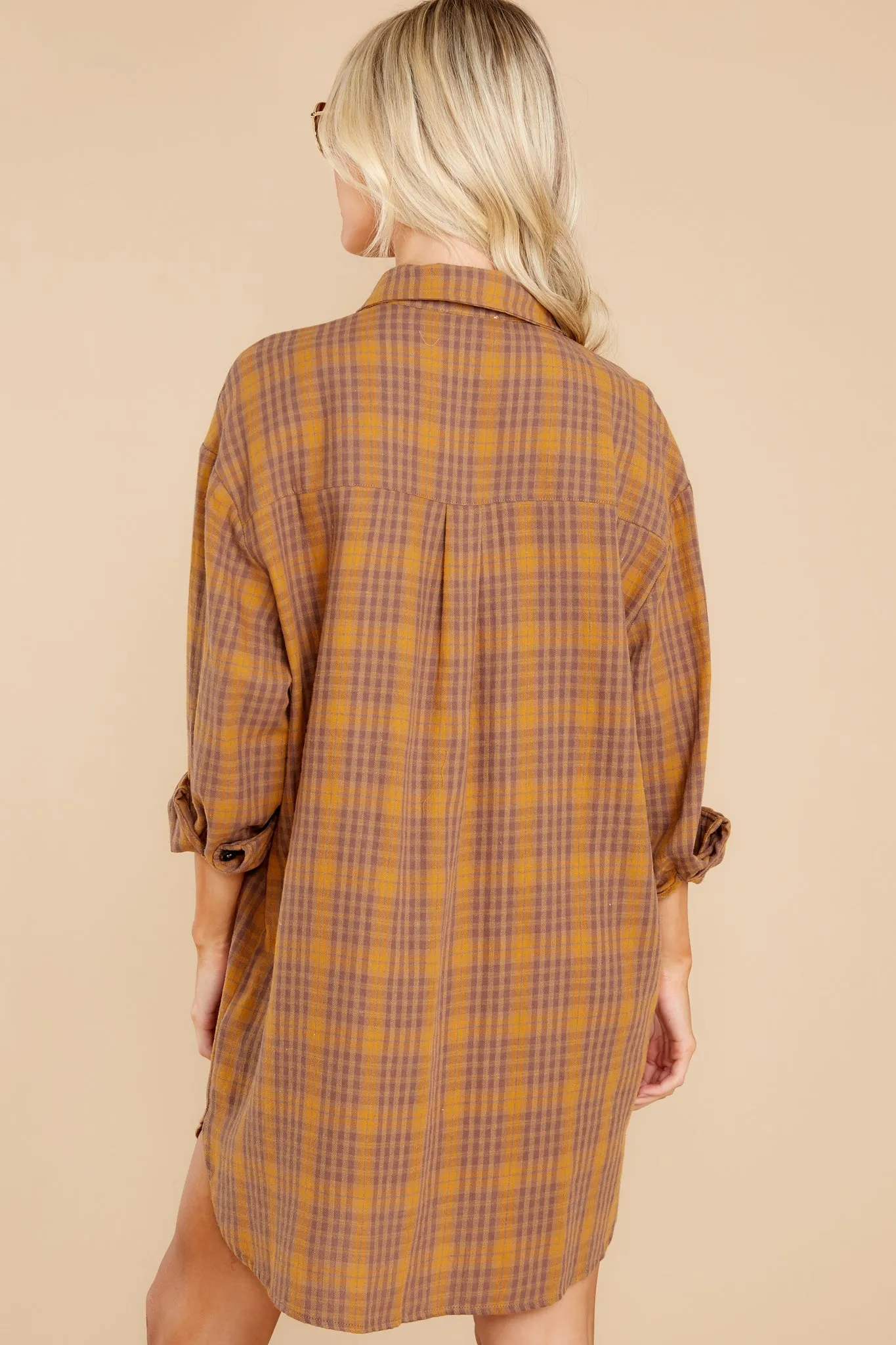 Change The Way Golden Brown Plaid Dress