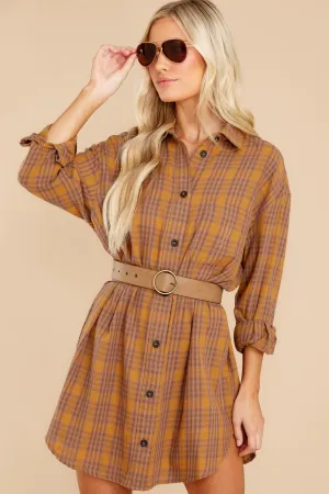 Change The Way Golden Brown Plaid Dress
