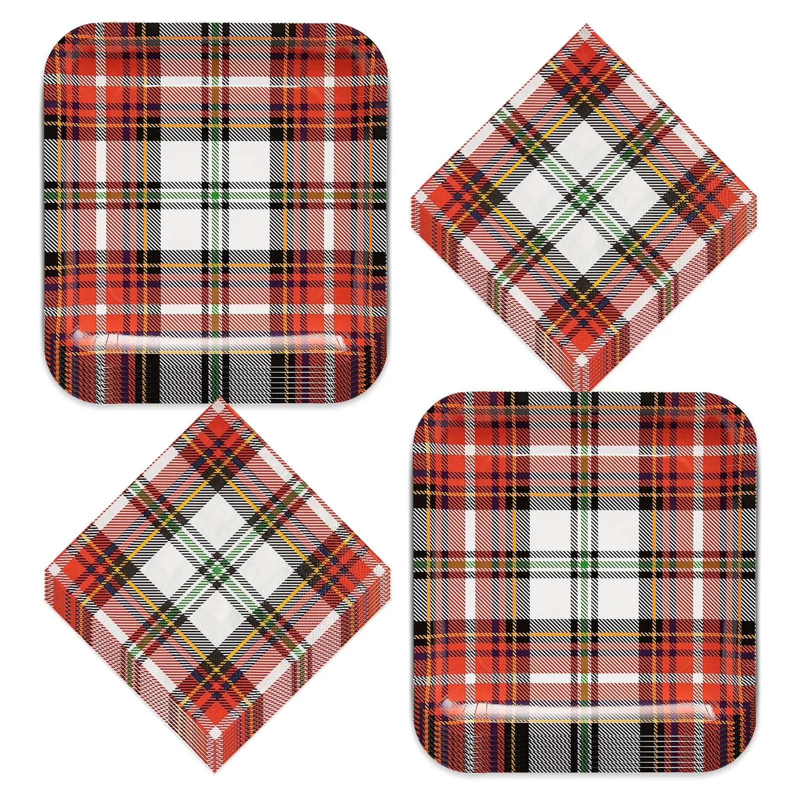 Christmas Party Supplies Tartan Plaid Paper Dinner Plates and Lunch Napkins (Serves 16)