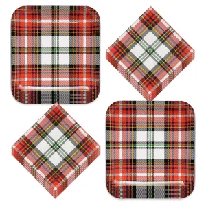 Christmas Party Supplies Tartan Plaid Paper Dinner Plates and Lunch Napkins (Serves 16)