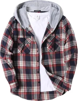 COOFANDY Men's Plaid Hoodie Flannel Shirt Jacket Long Sleeve Casual Fashion Button Shirts