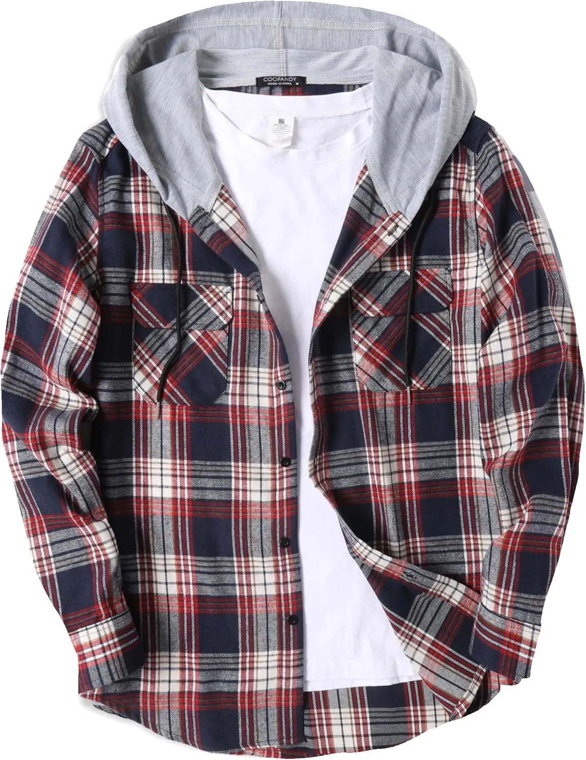 COOFANDY Men's Plaid Hoodie Flannel Shirt Jacket Long Sleeve Casual Fashion Button Shirts