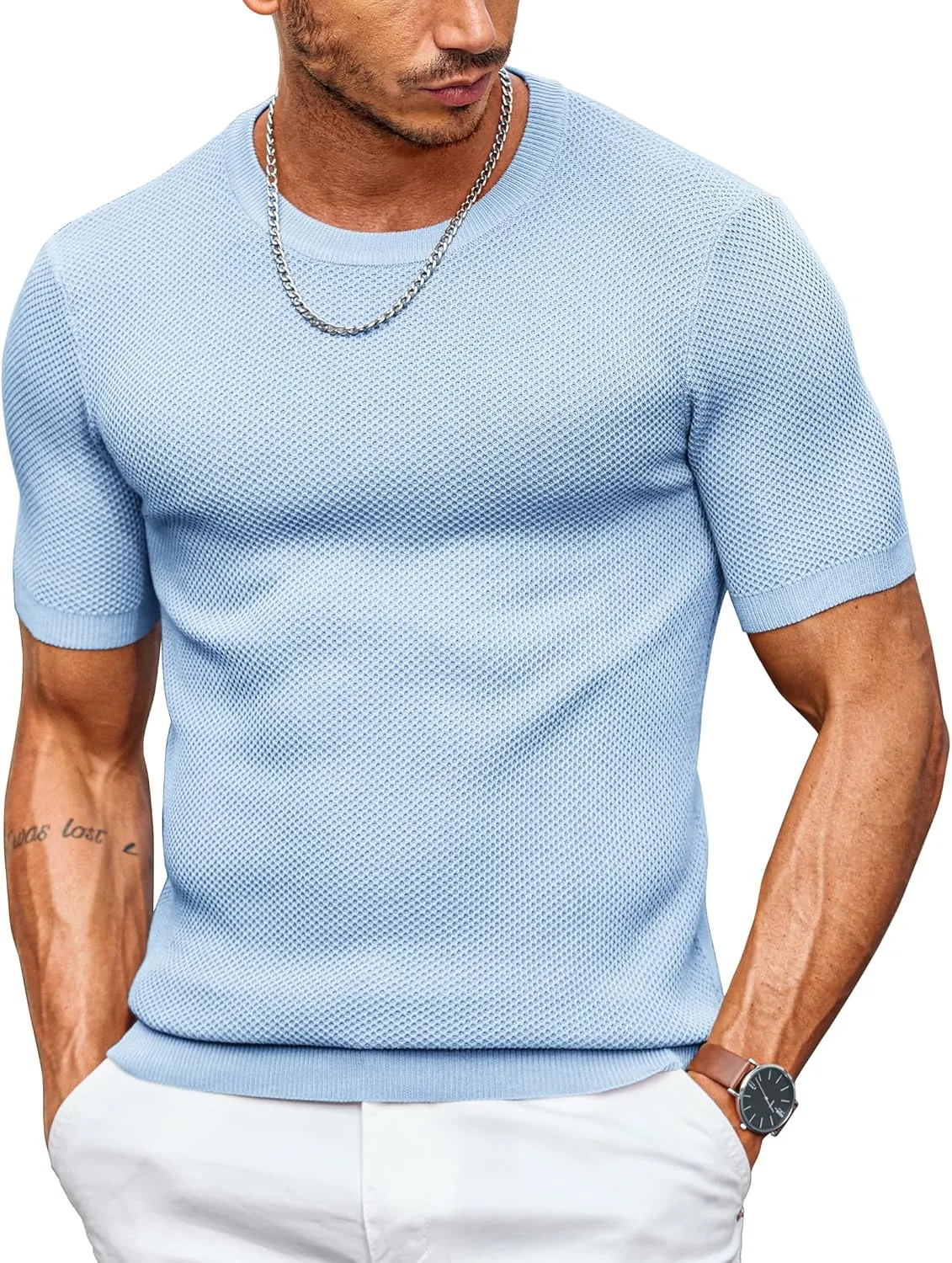 COOFANDY Men's T- Shirts Casual Short Sleeve Crewneck Shirts Solid Textured Knit Pullover Tees