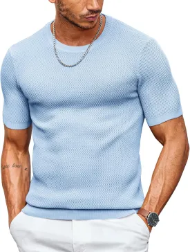 COOFANDY Men's T- Shirts Casual Short Sleeve Crewneck Shirts Solid Textured Knit Pullover Tees
