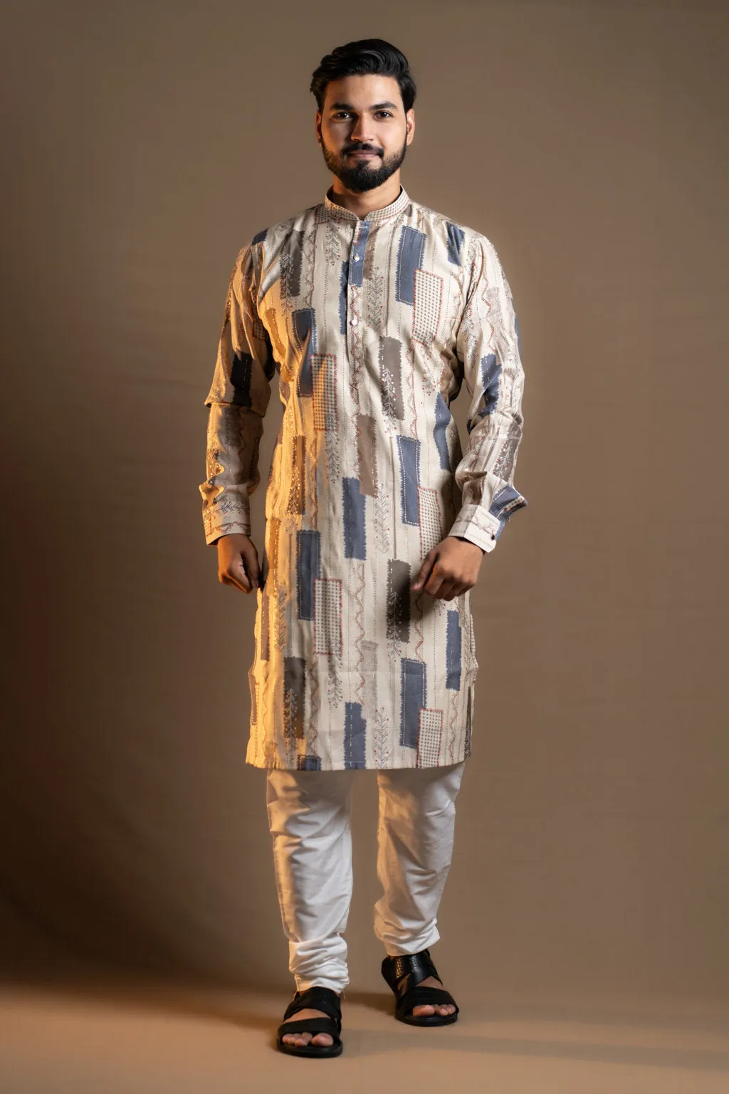 CREME BLOCKS PRINTED KURTA PAJAMA