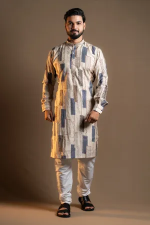 CREME BLOCKS PRINTED KURTA PAJAMA