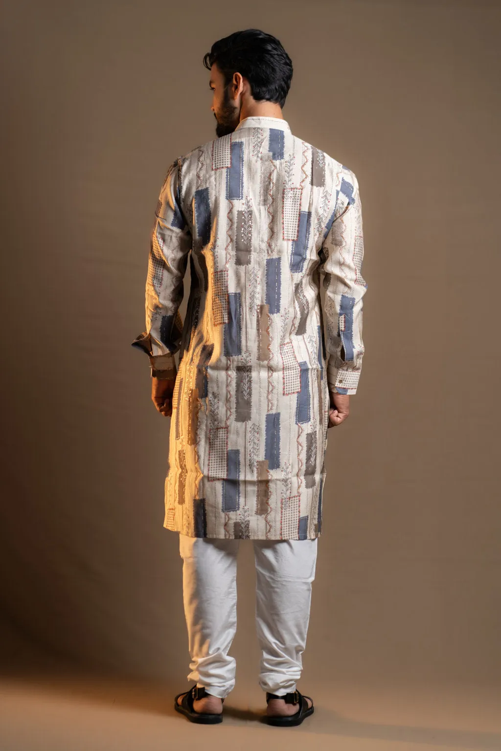 CREME BLOCKS PRINTED KURTA PAJAMA