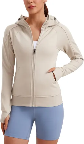 CRZ YOGA Womens Fleece Full Zip Hoodie Jackets Workout Hooded Zipper Basic Casual Sweatshirts with Thumb Holes