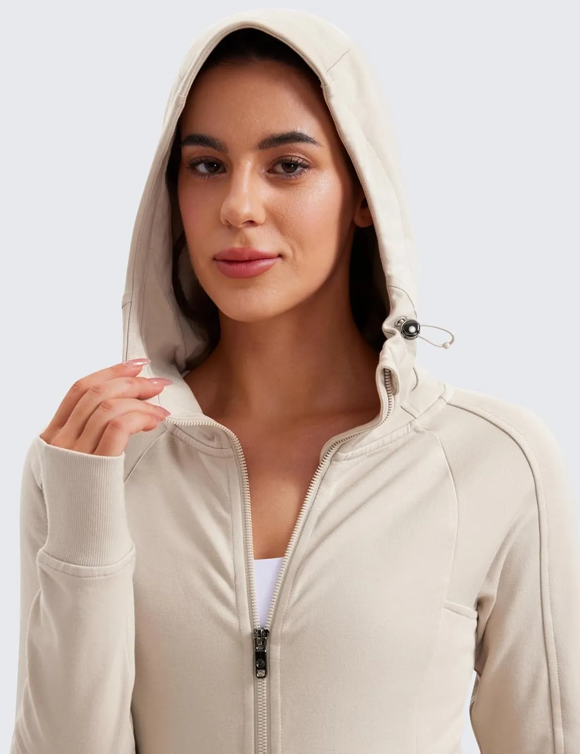 CRZ YOGA Womens Fleece Full Zip Hoodie Jackets Workout Hooded Zipper Basic Casual Sweatshirts with Thumb Holes