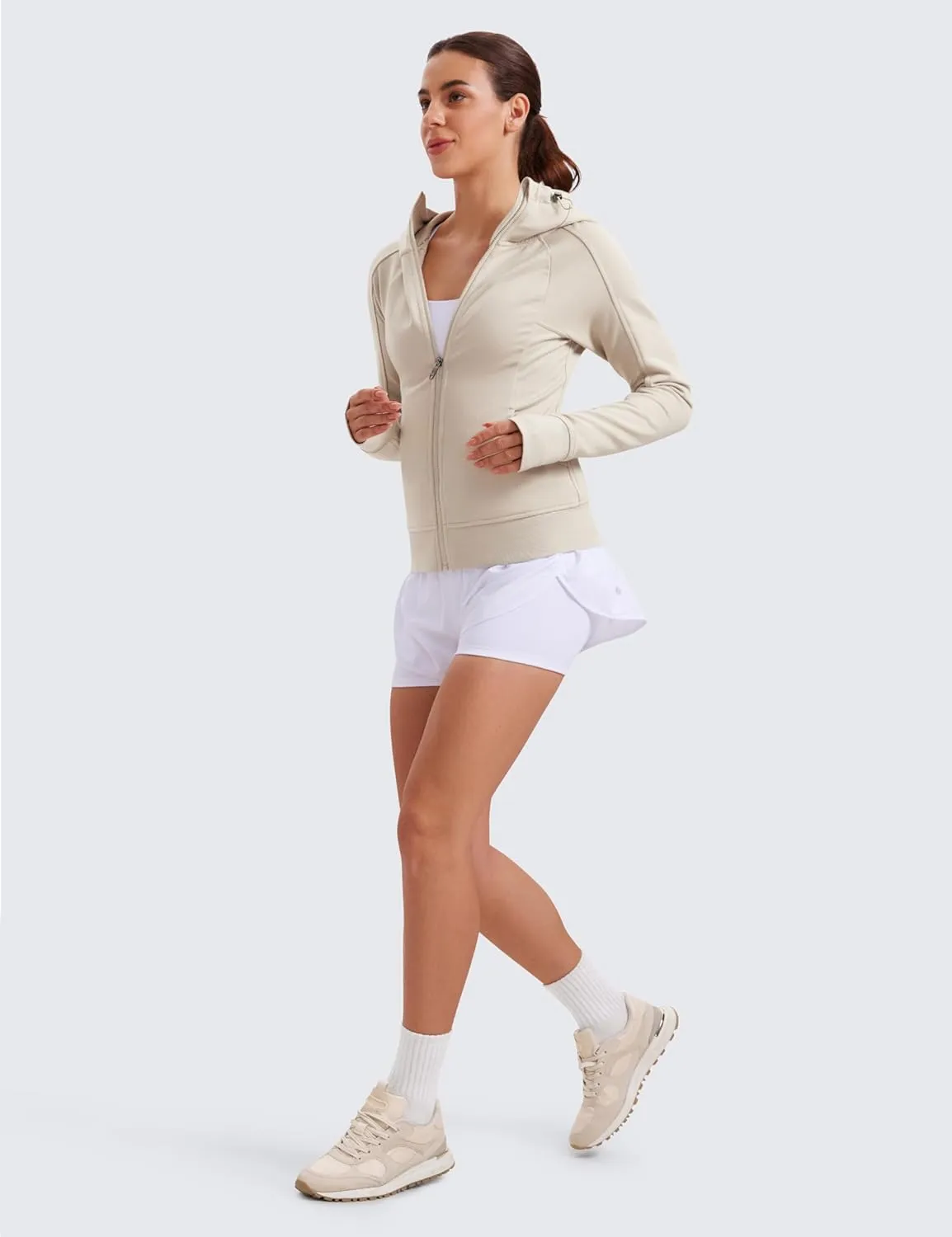 CRZ YOGA Womens Fleece Full Zip Hoodie Jackets Workout Hooded Zipper Basic Casual Sweatshirts with Thumb Holes