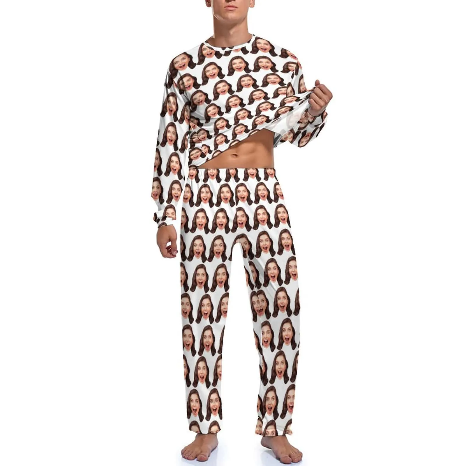 Custom Face Girlfriend Pajamas for Men Personalized Men's Pajama Set Sleep or Loungewear For Him