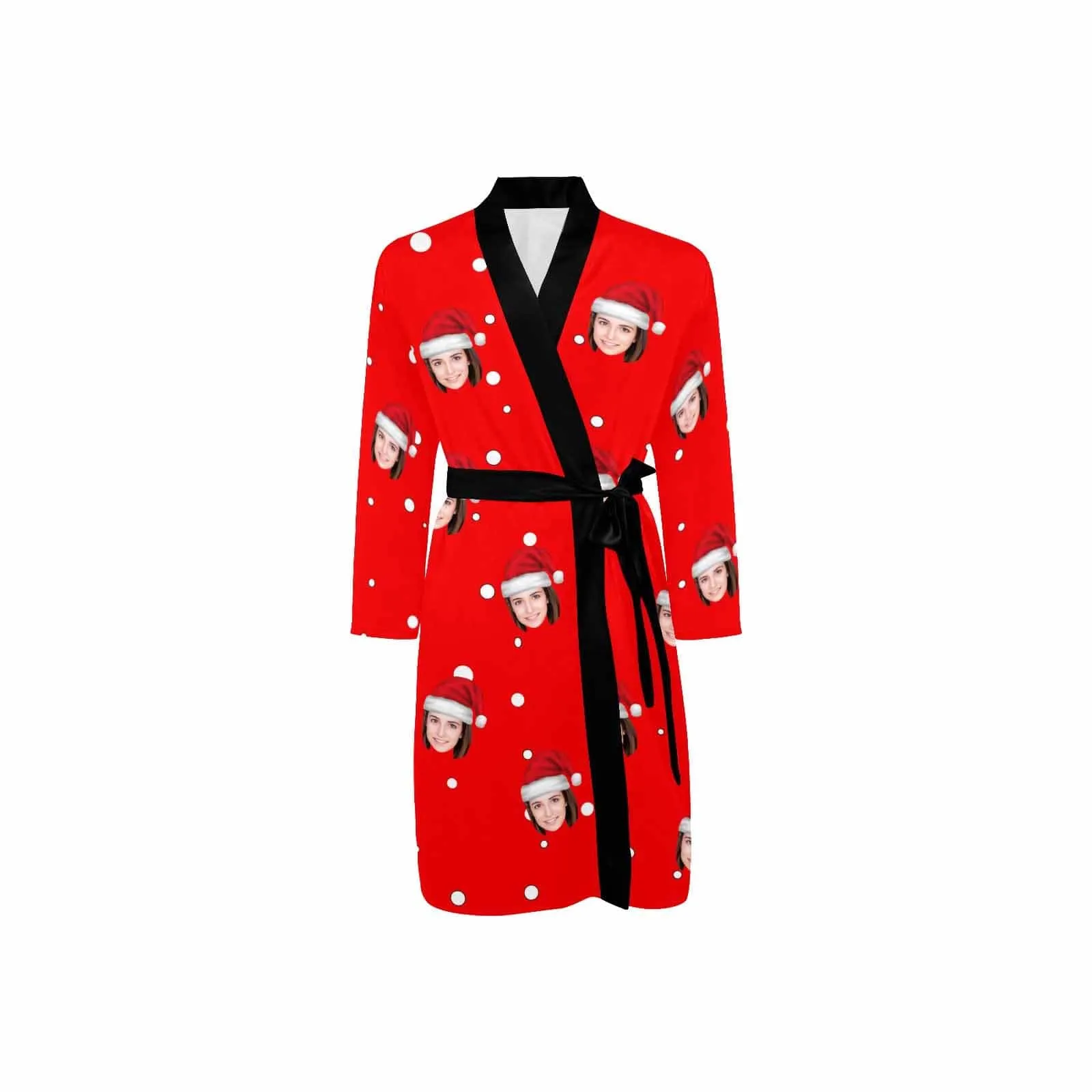 Custom Face Long Sleeve Belted Night Robe for Women Men Red Personalized Pajama Kimono Robe