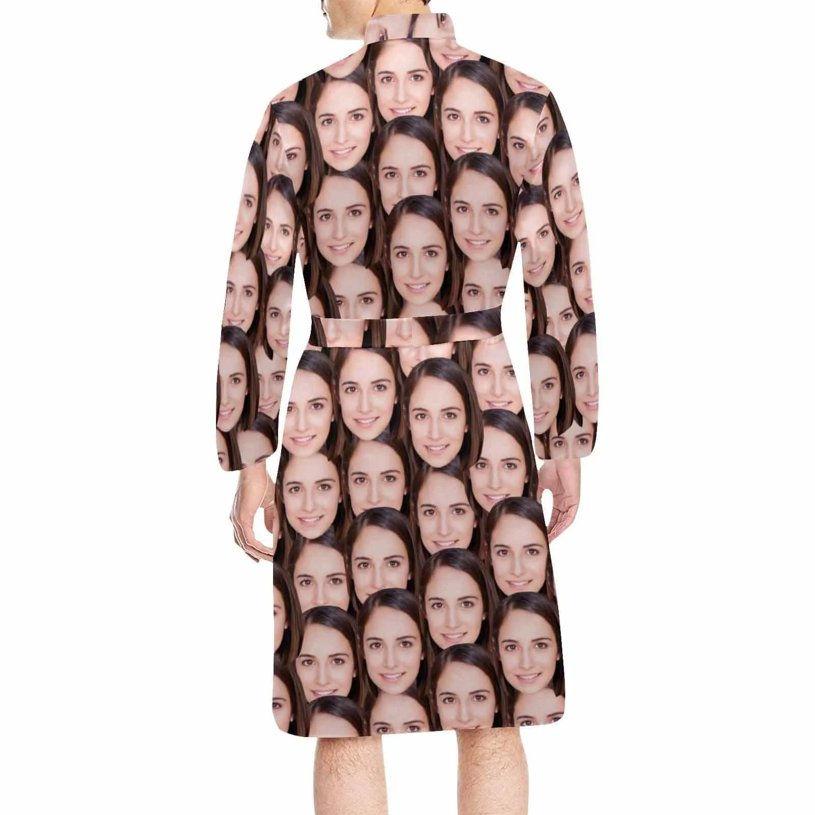 Custom Face Long Sleeve Belted Night Robe for Women Men Seamless Face Personalized Pajama Kimono Robe