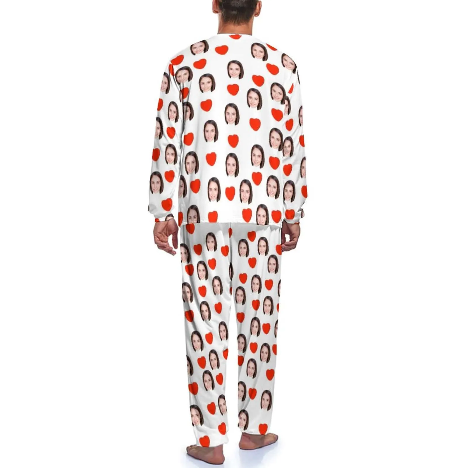 Custom Face Love Heart Girlfriend White Men's Pajamas Personalized Funny Nightwear Long Sleeve for Him