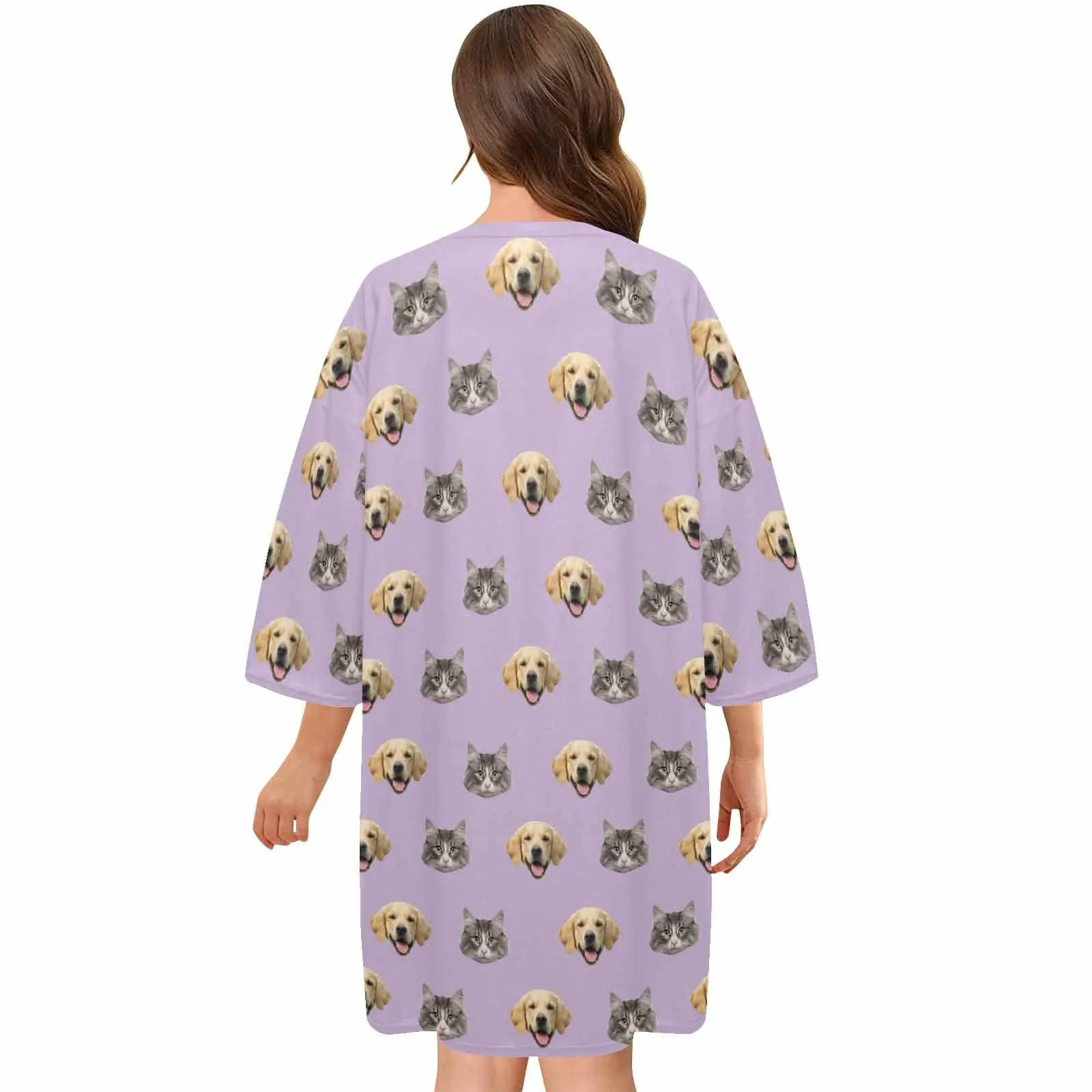 Custom Pet Face Women's Oversized Sleep Tee Nightdress Personalized Loose Nightshirt