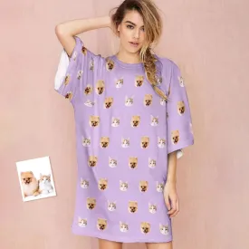 Custom Pet Face Women's Oversized Sleep Tee Nightdress Personalized Loose Nightshirt