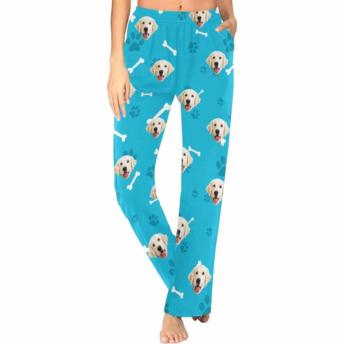 Custom Photo My Pet Dog Sleepwear Personalized Women's Slumber Party Long Pajama Shirt&Pants