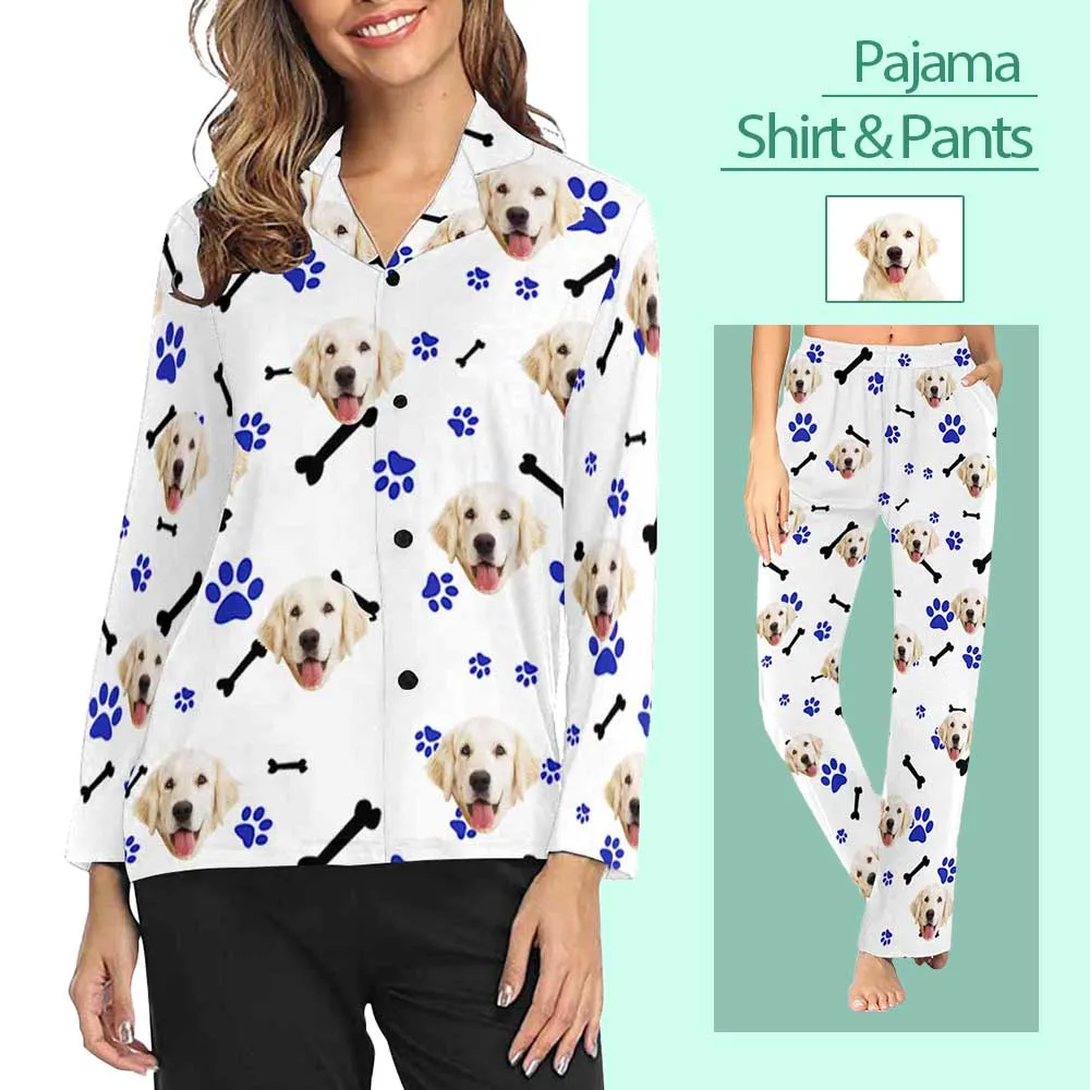 Custom Photo My Pet Dog Sleepwear Personalized Women's Slumber Party Long Pajama Shirt&Pants