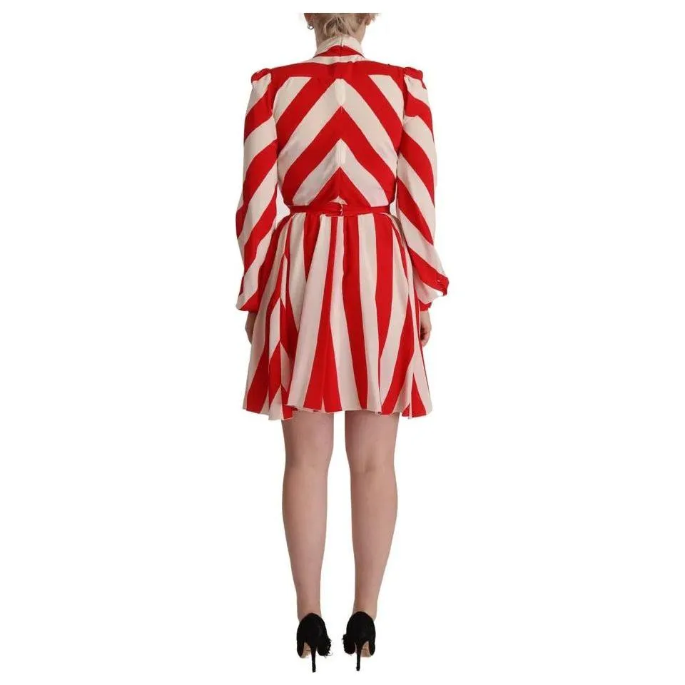 Dolce & Gabbana White Red Silk A-Line Shift Gown Mini Dress