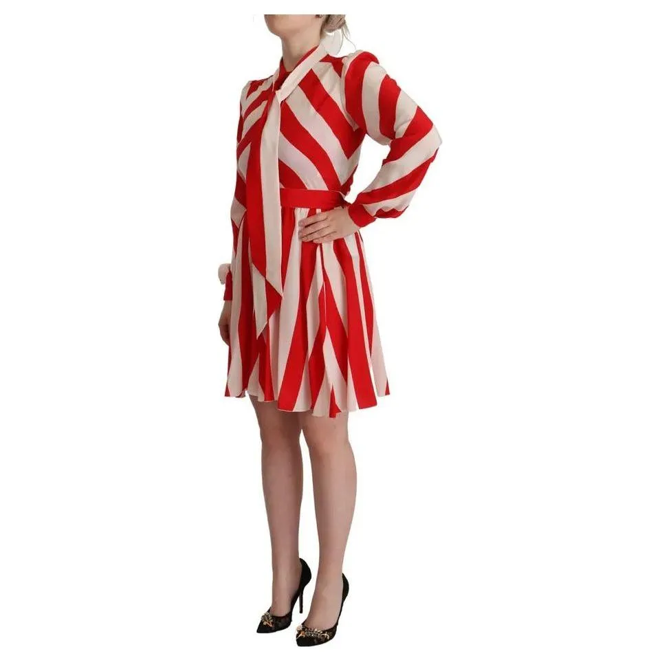 Dolce & Gabbana White Red Silk A-Line Shift Gown Mini Dress