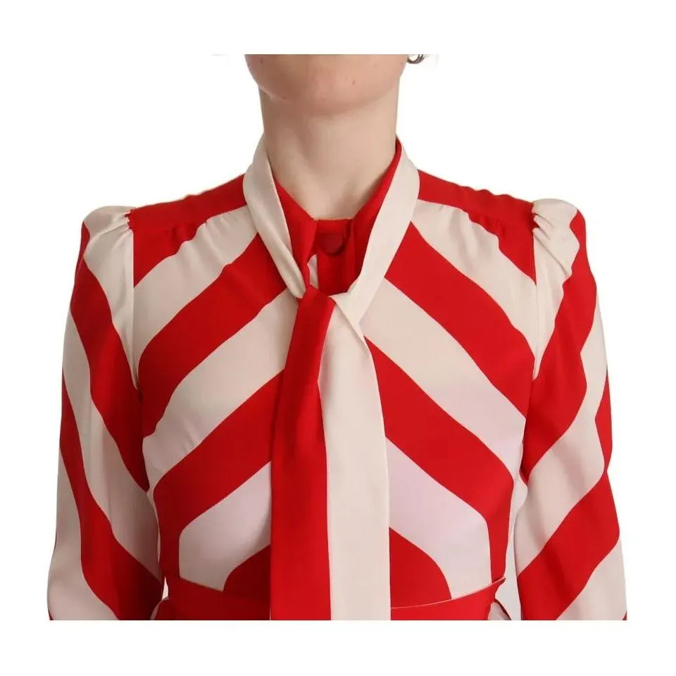 Dolce & Gabbana White Red Silk A-Line Shift Gown Mini Dress