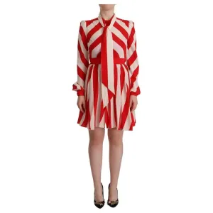 Dolce & Gabbana White Red Silk A-Line Shift Gown Mini Dress