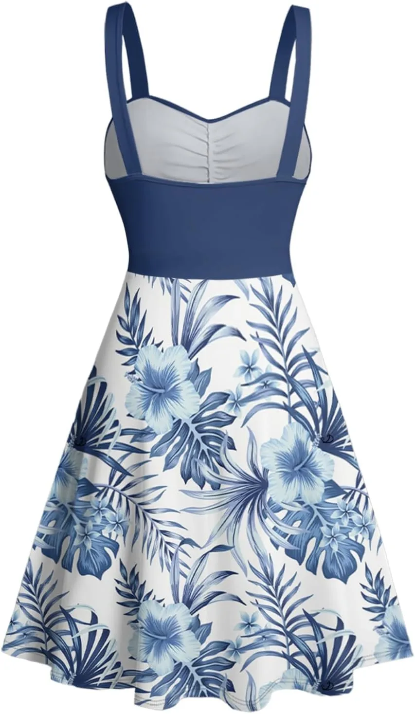 DRESSFO Matchable Couples' Hawaiian Outfit Floral Print Men's Shirt Or Women's Belted Mini Dress
