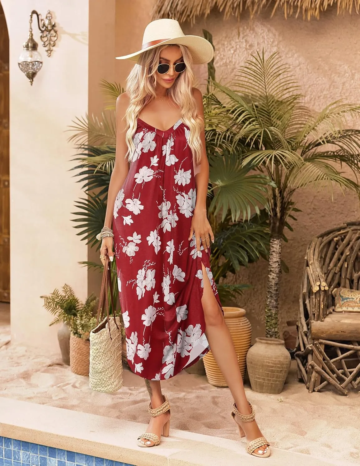 Ekouaer Womens Nightgown Sleeveless Long Night Gown Full Slip Sleep Dress Print Sleepwear Soft Lounge Dress