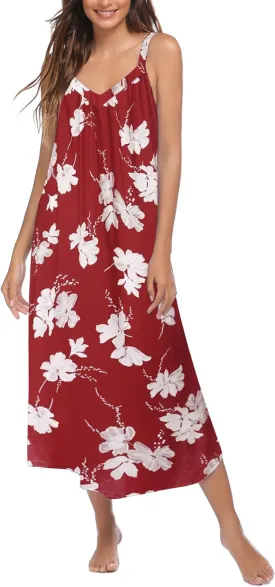 Ekouaer Womens Nightgown Sleeveless Long Night Gown Full Slip Sleep Dress Print Sleepwear Soft Lounge Dress