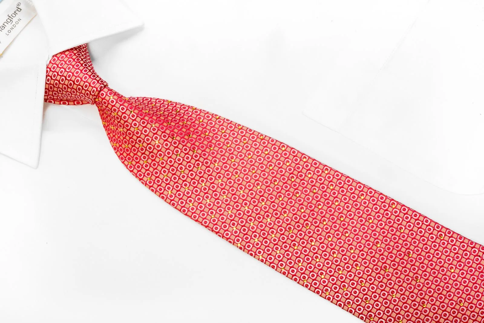 Elle Homme Rhinestone Silk Tie Geometric On Red
