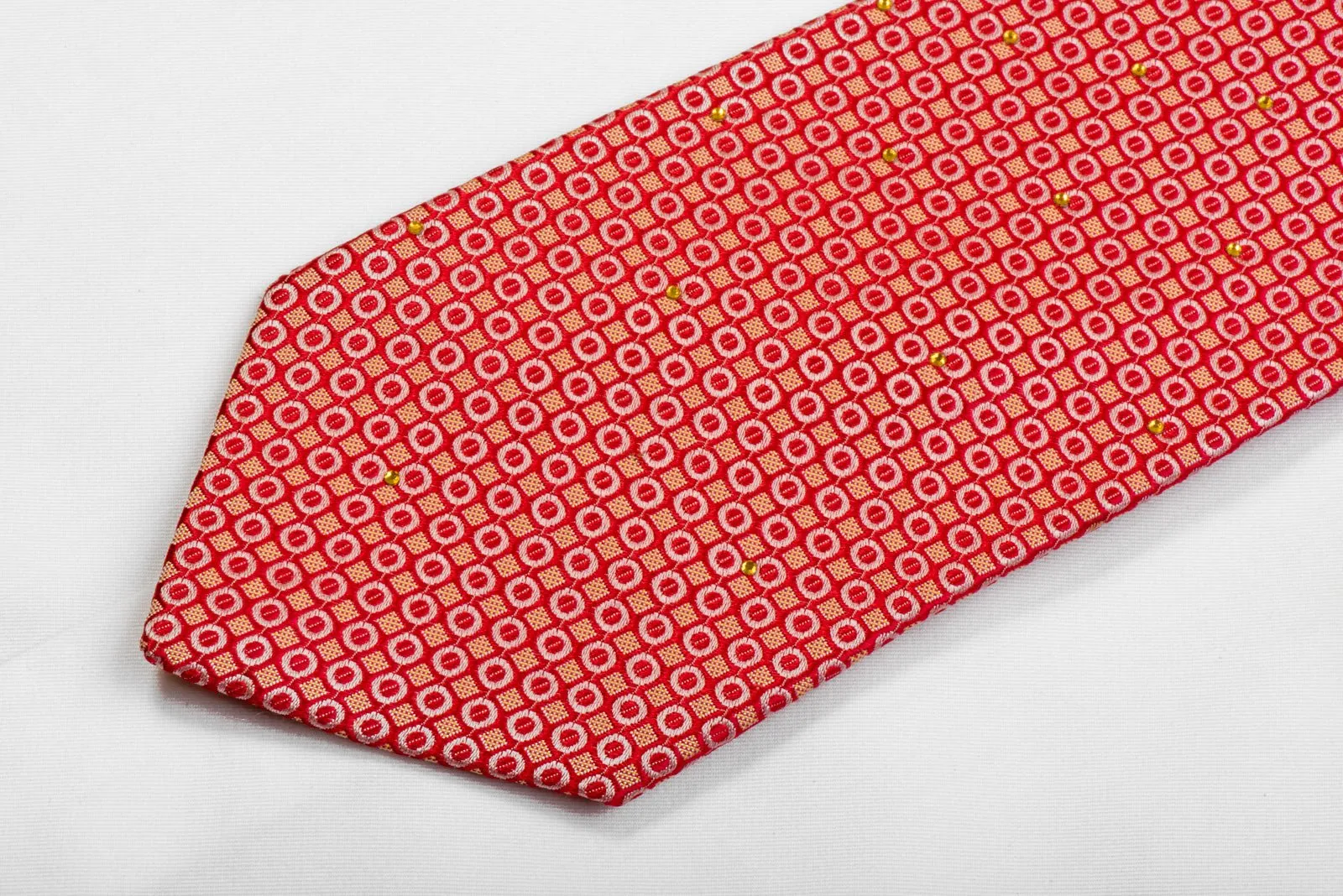Elle Homme Rhinestone Silk Tie Geometric On Red