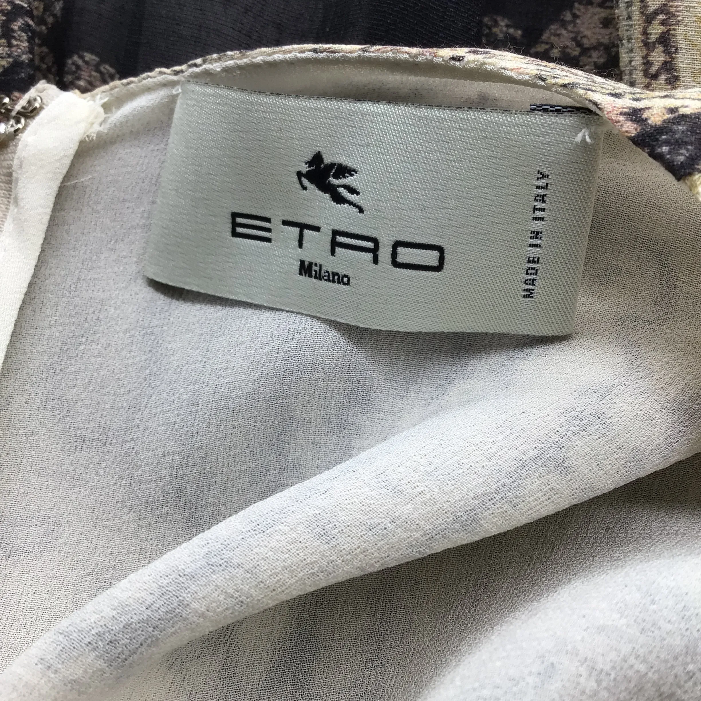 Etro Beige Multi Printed Long Sleeved Lace-Up Silk Dress