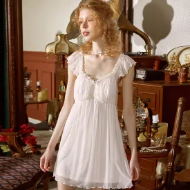 Fashionkova music video dress to impress cm Original Peach Collar Strap Fairy Nightdress with Chest Pad Small Flying Sleeve Back Lace Mesh Dress Modal
