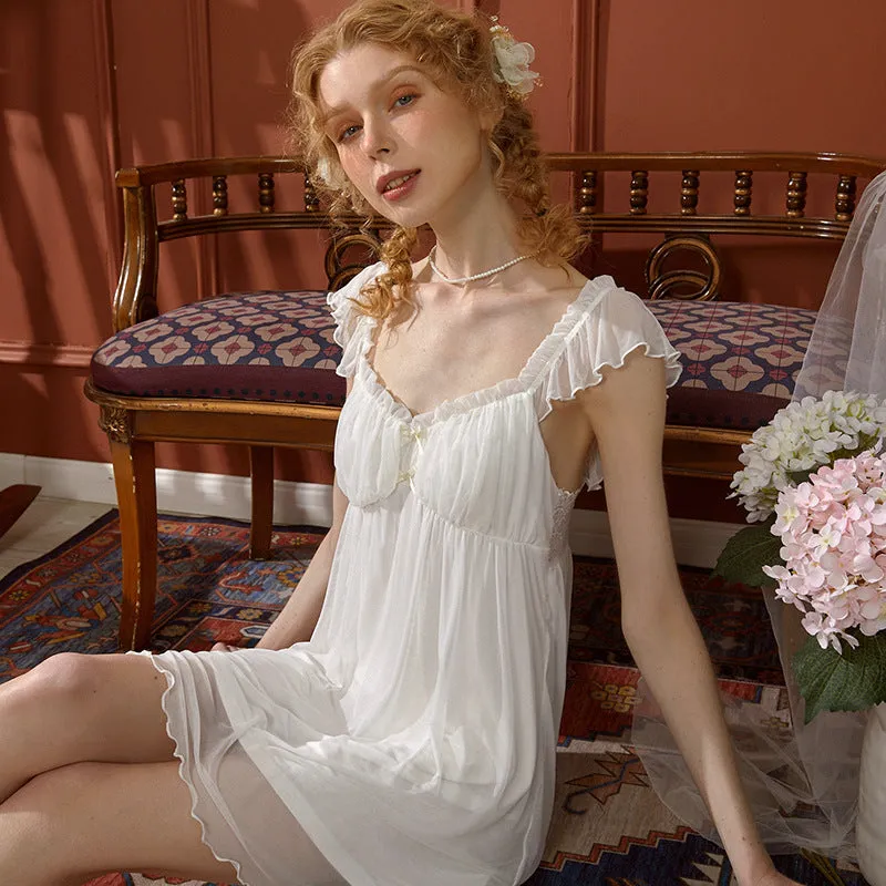 Fashionkova music video dress to impress cm Original Peach Collar Strap Fairy Nightdress with Chest Pad Small Flying Sleeve Back Lace Mesh Dress Modal