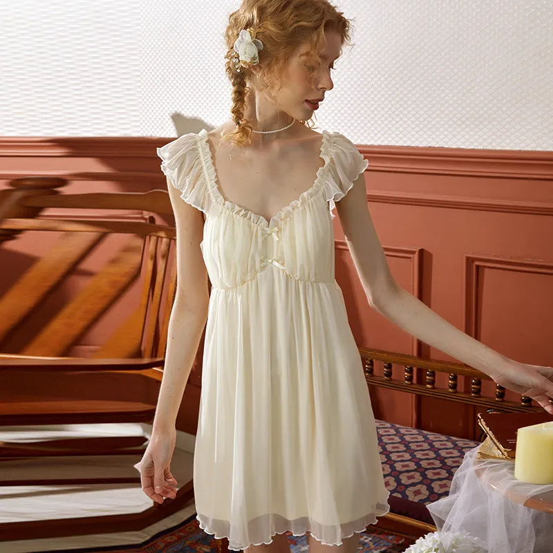 Fashionkova music video dress to impress cm Original Peach Collar Strap Fairy Nightdress with Chest Pad Small Flying Sleeve Back Lace Mesh Dress Modal