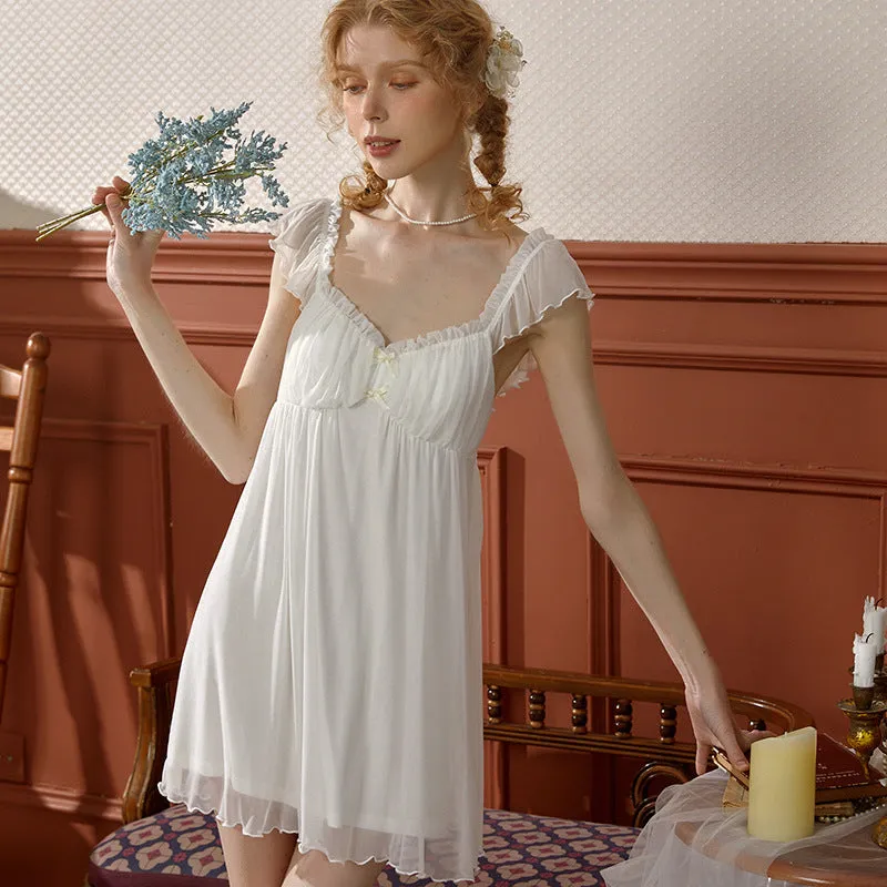 Fashionkova music video dress to impress cm Original Peach Collar Strap Fairy Nightdress with Chest Pad Small Flying Sleeve Back Lace Mesh Dress Modal