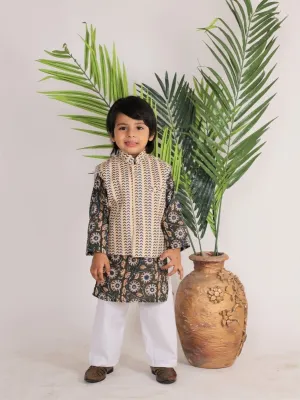 Festive Ivory Beige Jacket, Kurta, and Pajama Set