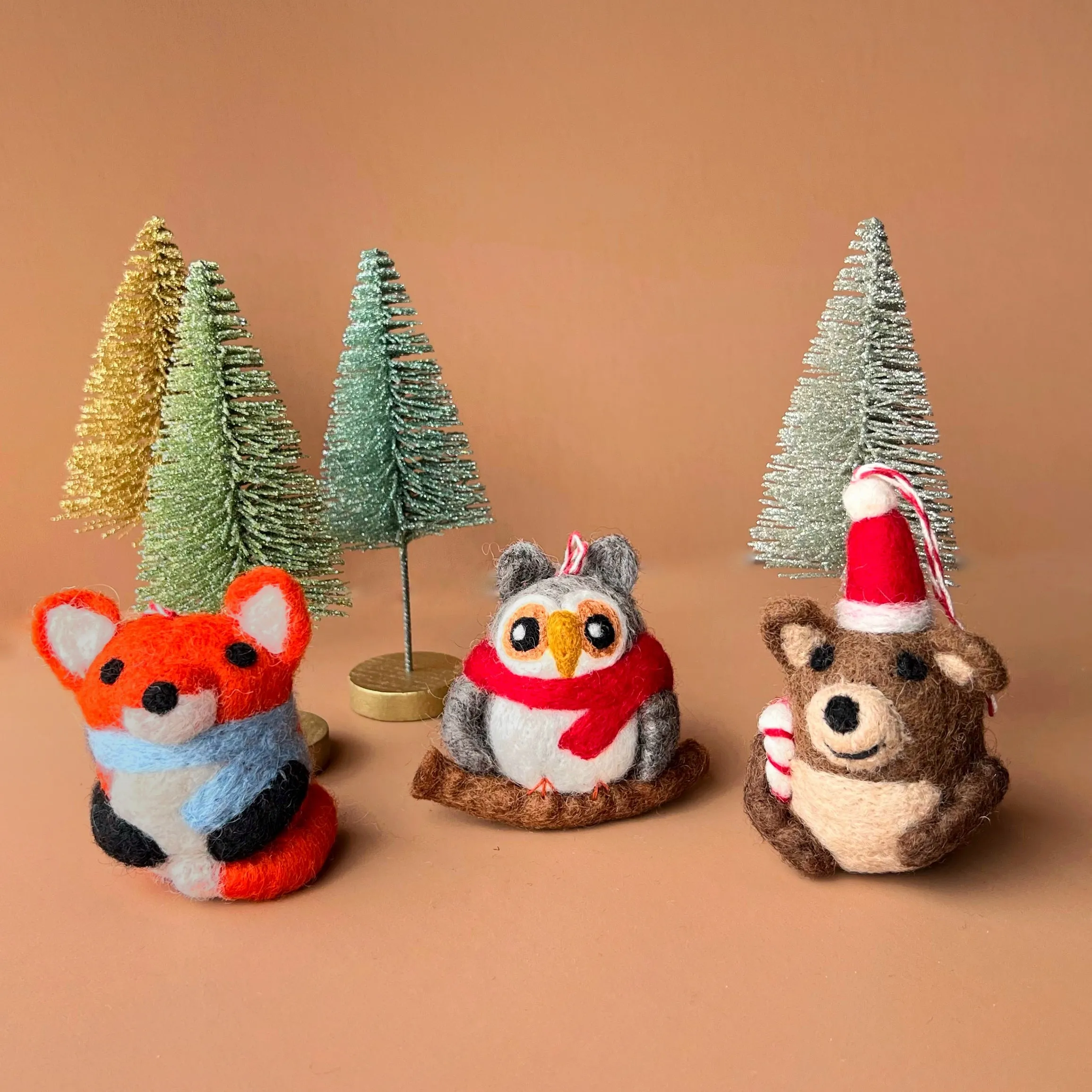 Forest Friends Tufted Wool Ornament Trio