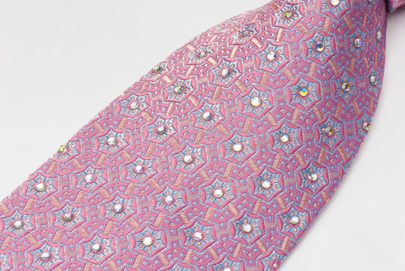 Giorgio Ferri Mens Woven Silk Rhinestone Necktie Geometric Trellis On Mauve