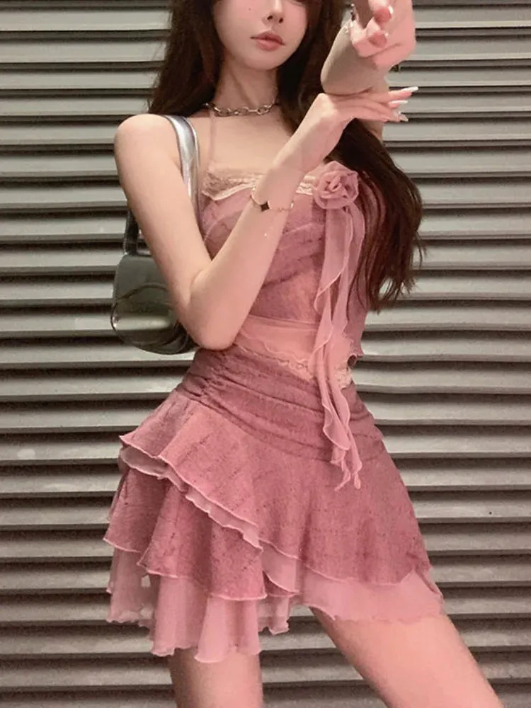 Girlary 2024 Sweet Hot Girl Suit Women's Summer Sexy Slim Fit Camisole Top High Waist Mini Skirt Two Piece Set Fashion Female Clothes